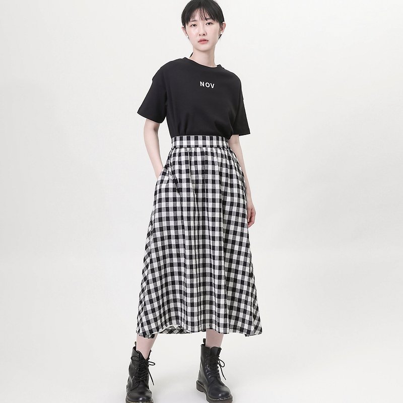 Years_years asymmetric skirt_9SF255_black and white check - กระโปรง - ผ้าฝ้าย/ผ้าลินิน สีดำ