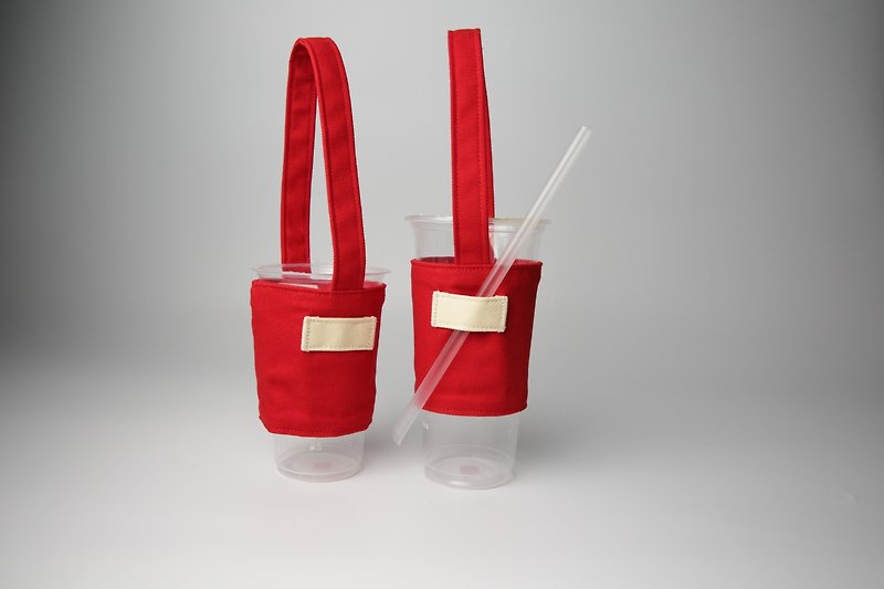 Colorful Series - Watermelon Red Green Cup Set Drink Cup Set Drink Bag - ถุงใส่กระติกนำ้ - ผ้าฝ้าย/ผ้าลินิน สีแดง