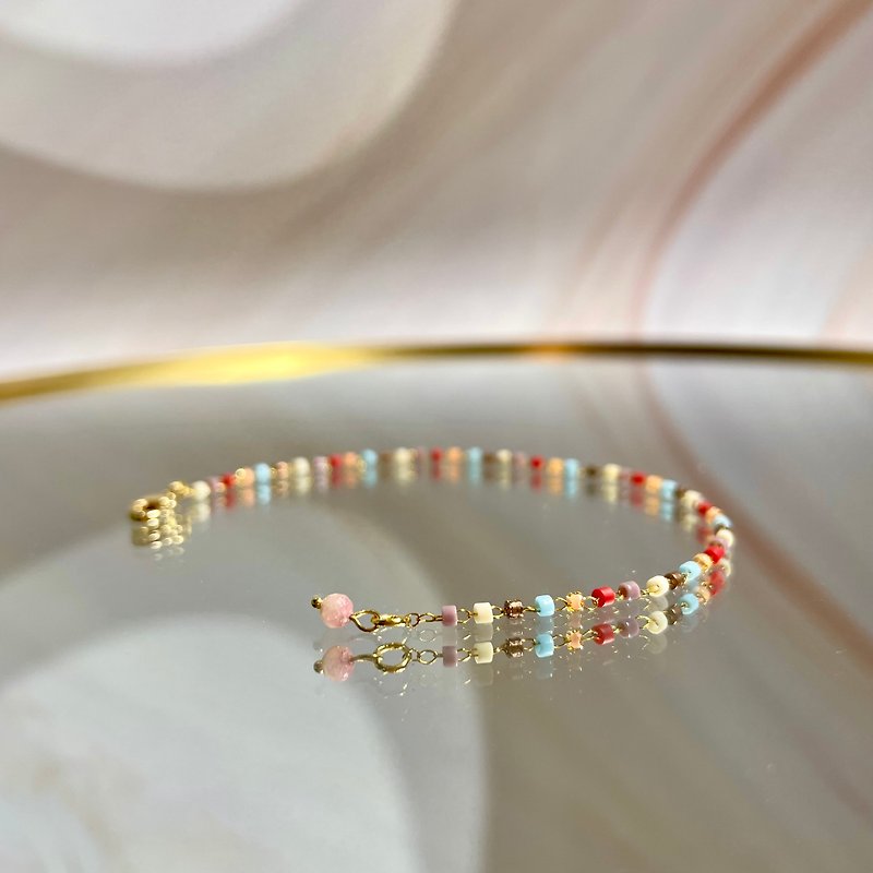 [Chestnut flower] kiln fired colored glaze bead natural stone bracelet - Bracelets - Copper & Brass Multicolor
