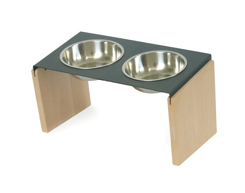 【毛家私】鐵板燒餐架雙碗-M號 - 寵物碗/碗架/自動餵食器 - 木頭 