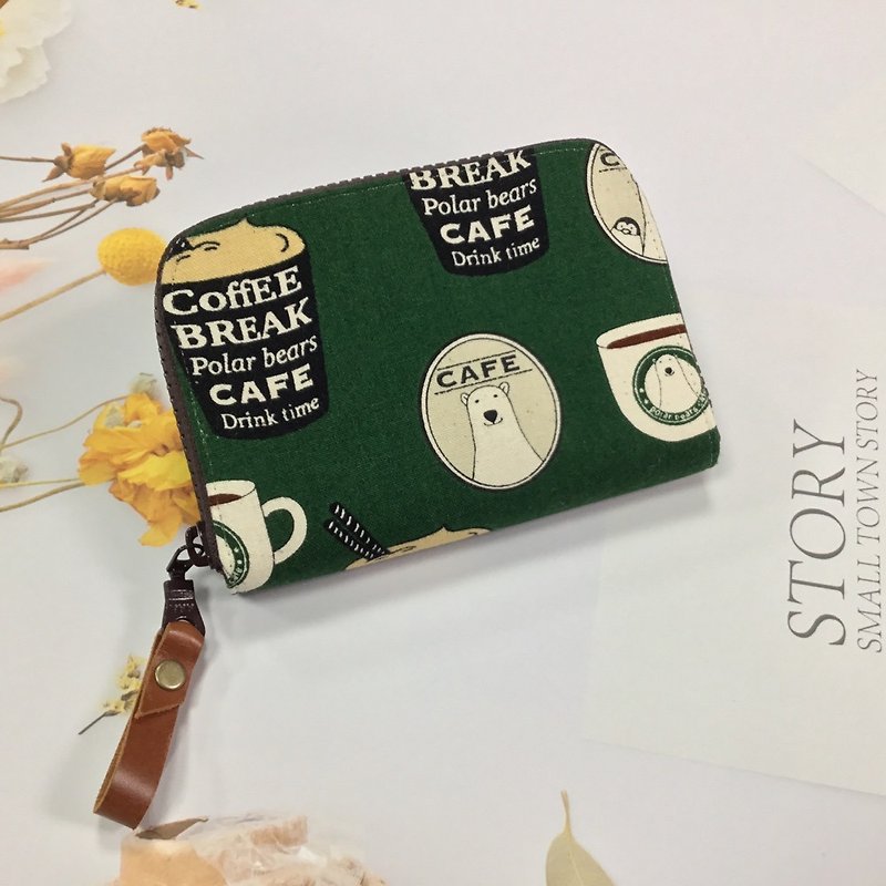 Lucky Lucky Feng Nest Clip-Coffee Bear - กระเป๋าสตางค์ - ผ้าฝ้าย/ผ้าลินิน สีเขียว