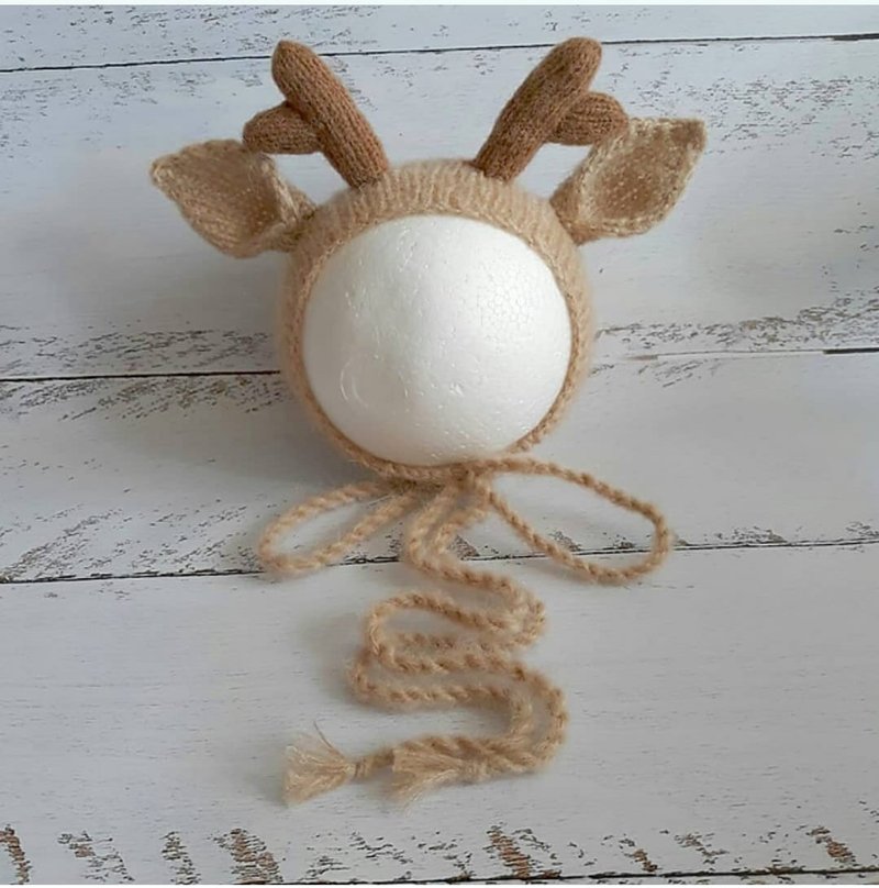 Deer newborn bonnet knitting pattern - เย็บปัก/ถักทอ/ใยขนแกะ - วัสดุอื่นๆ 