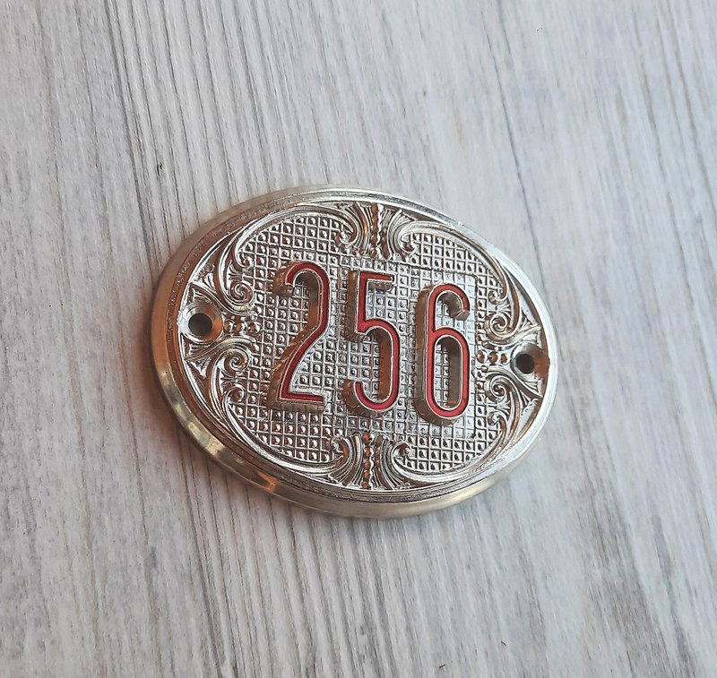 Address apartment number 256 door sign – small oval house plaque vintage - Doorway Curtains & Door Signs - Aluminum Alloy Silver