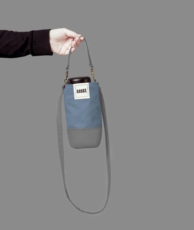 Universal environmental protection beverage bag detachable long strap sloping shoulder portable Morandi blue + gray - Handbags & Totes - Cotton & Hemp Multicolor