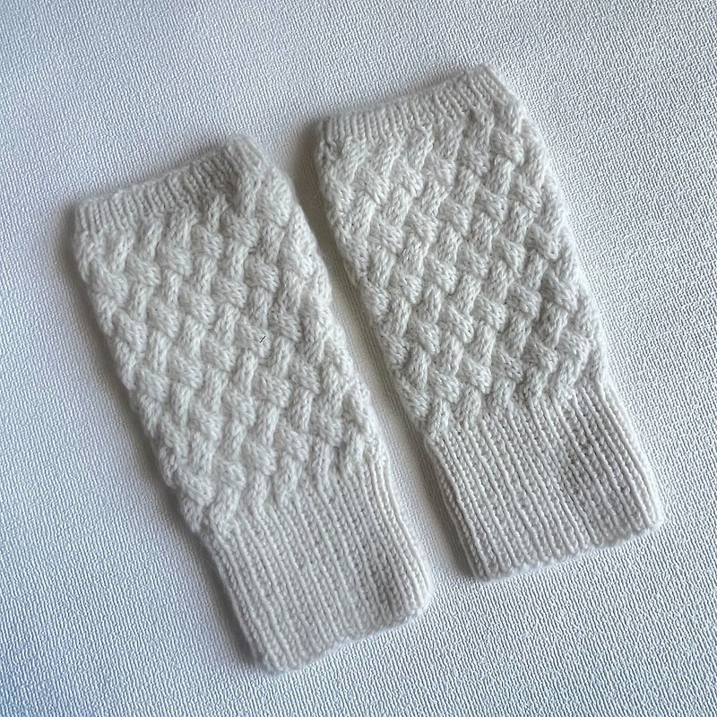 baby alpaca hand knitted hand warmers - Other - Wool White