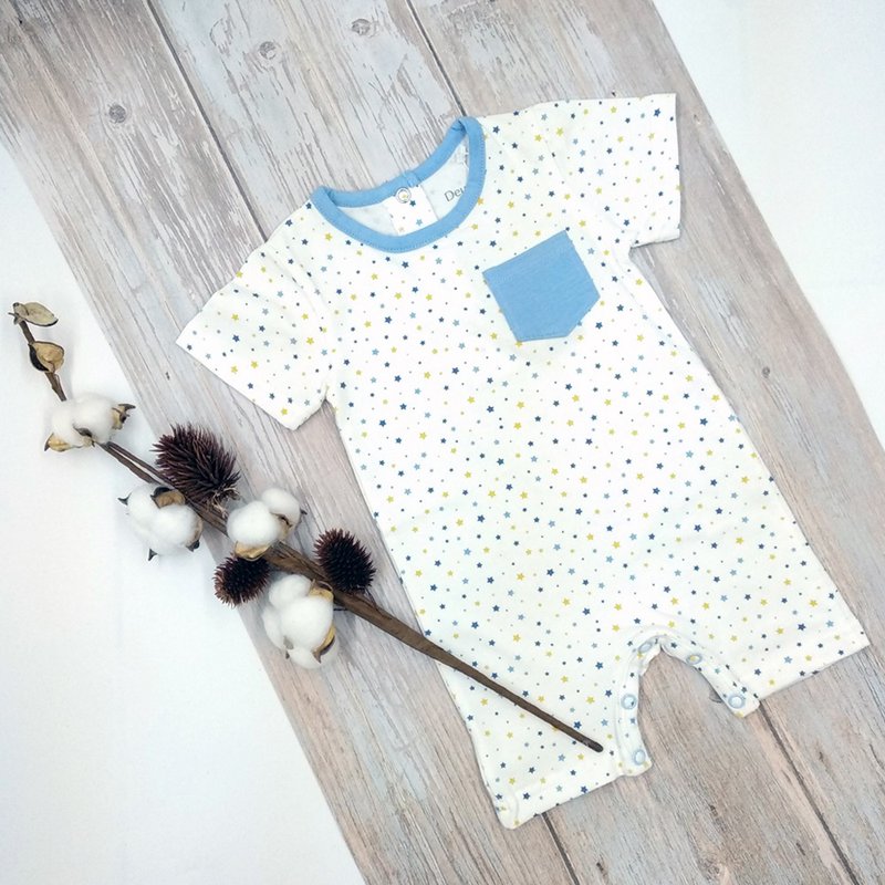 【Deux Filles Organic Cotton】Baby Short Sleeve Jumpsuit/Newborn Onesies(Star) - ชุดทั้งตัว - ผ้าฝ้าย/ผ้าลินิน 