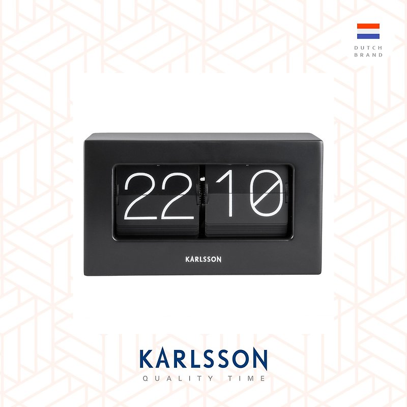 荷蘭Karlsson 金屬啞黑色翻頁鐘 Table clock Boxed Flip matt bk - 時鐘/鬧鐘 - 其他金屬 黑色