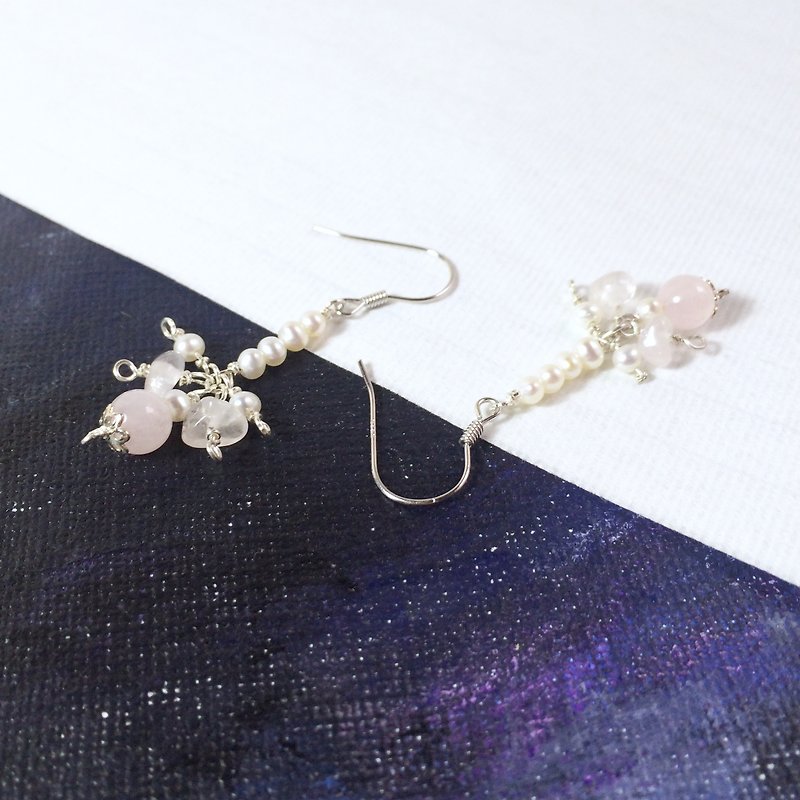 Crystal pearl earrings beads 925 Silver hypoallergenic Miss Flora | [Mermaid Princess Series] - ต่างหู - เครื่องเพชรพลอย 