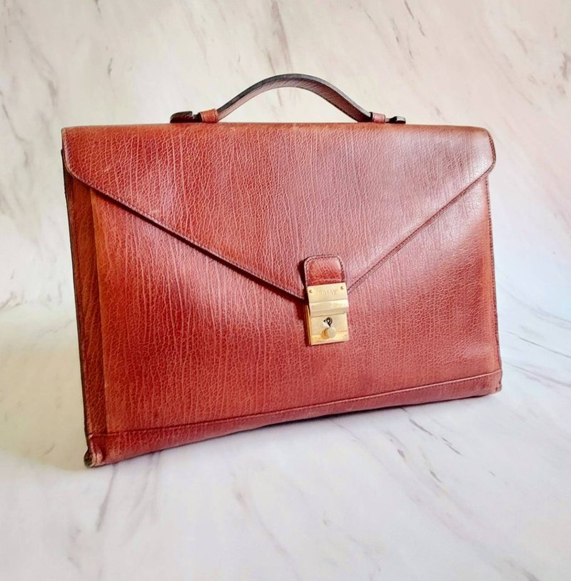 1980's Swiss Bally caramel leather antique briefcase classic style - กระเป๋าเอกสาร - หนังแท้ สีนำ้ตาล