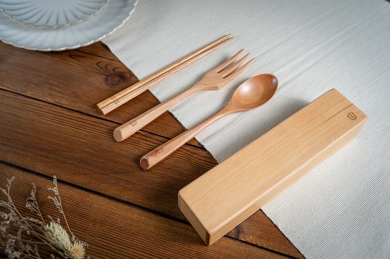 Islandoffer Beech portable cutlery set with box wooden tableware(1set) - Cutlery & Flatware - Wood Gold