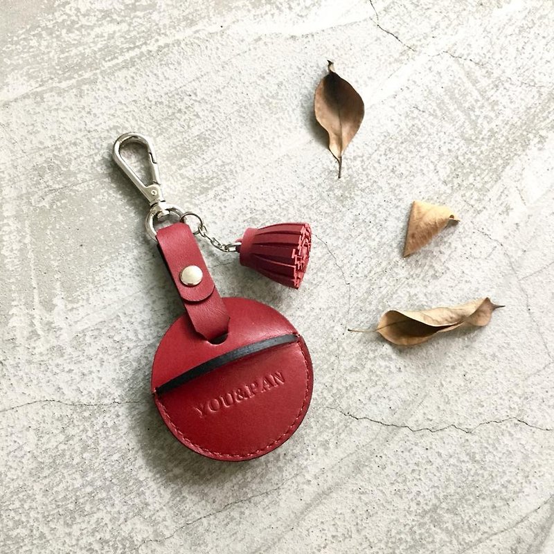 KAKU leather design gogoro key holster activity shackle + small tassel water wax deep red - Keychains - Genuine Leather Red