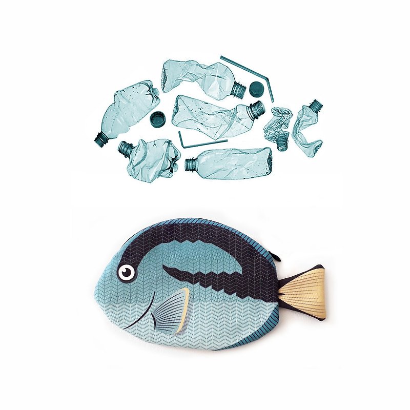 วัสดุอีโค กระเป๋าถือ สีน้ำเงิน - กระเป๋าปลาขี้ตังเบ็ดฟ้า (ผลิตด้วยเส้นใยรีไซเคิลจากขยะขวดพลาสติกในทะเล)