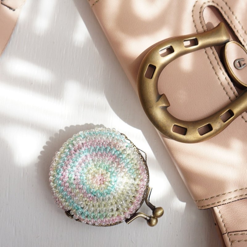 Ba-ba handmade Beads crochet round coincase No.1509 - 零錢包/小錢包 - 其他材質 粉紅色