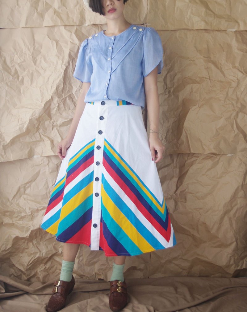 寻宝古著-彩红棉质八分半圆裙