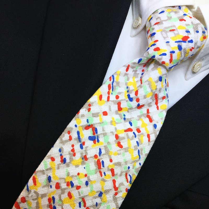 Japanese festival pattern tie Yellow necktie - ネクタイ・タイピン - コットン・麻 イエロー