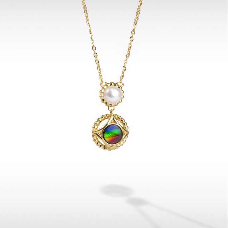 Pearl Ammolite Pendant in 18K Gold Plating - Necklaces - Precious Metals 