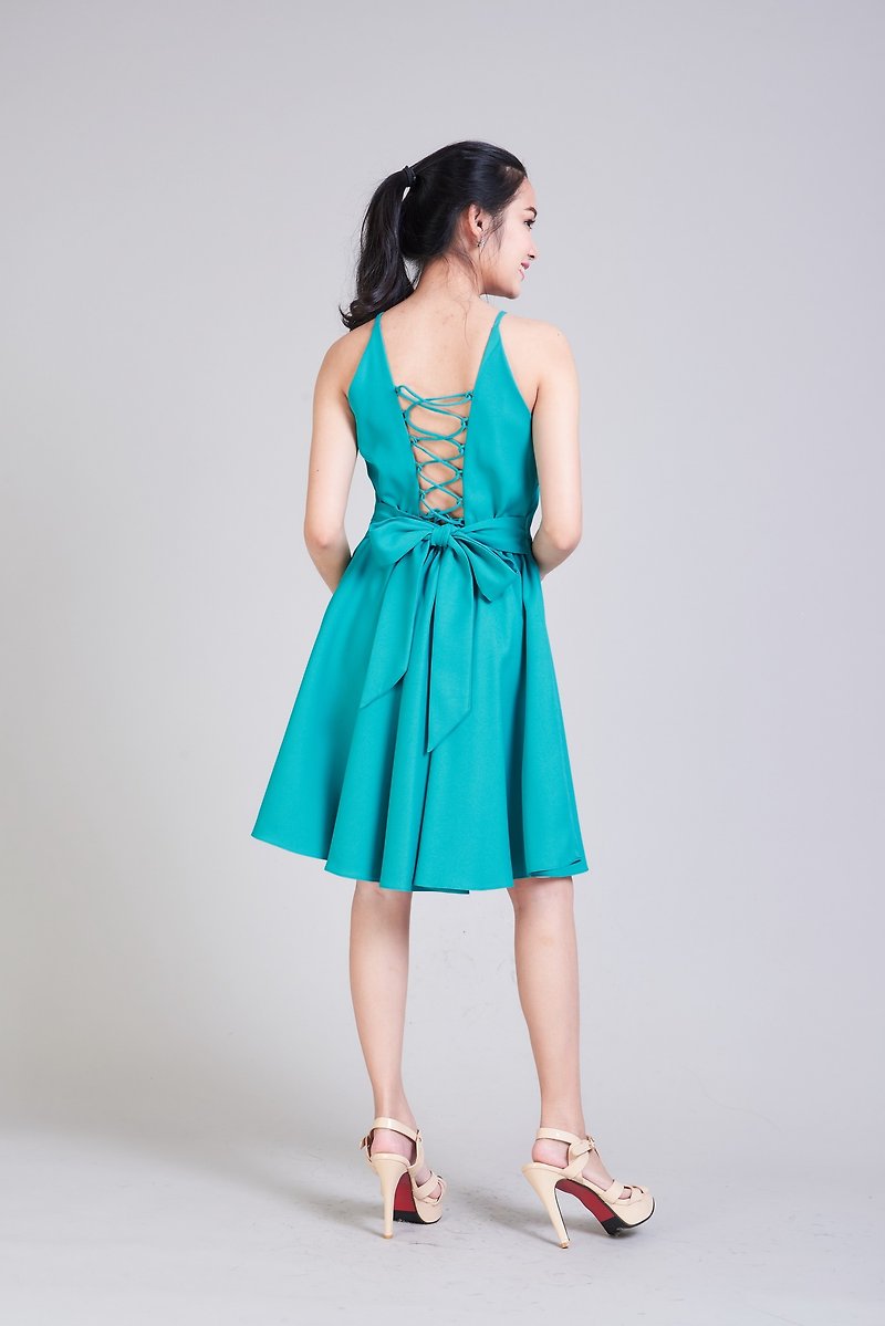 Jade Green Dress Crisscross Dress Short Party Dress Swing Skirt Summer Dress - One Piece Dresses - Polyester 