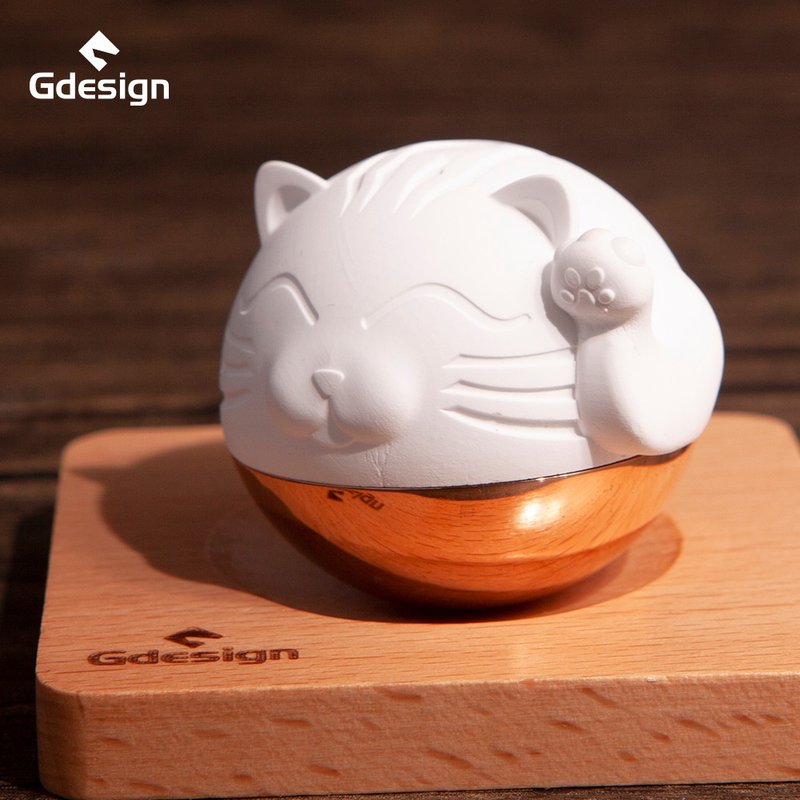 Gdesign Stone Lucky Cat Tumbler Doll Diffuser - ตุ๊กตา - สแตนเลส สีเงิน