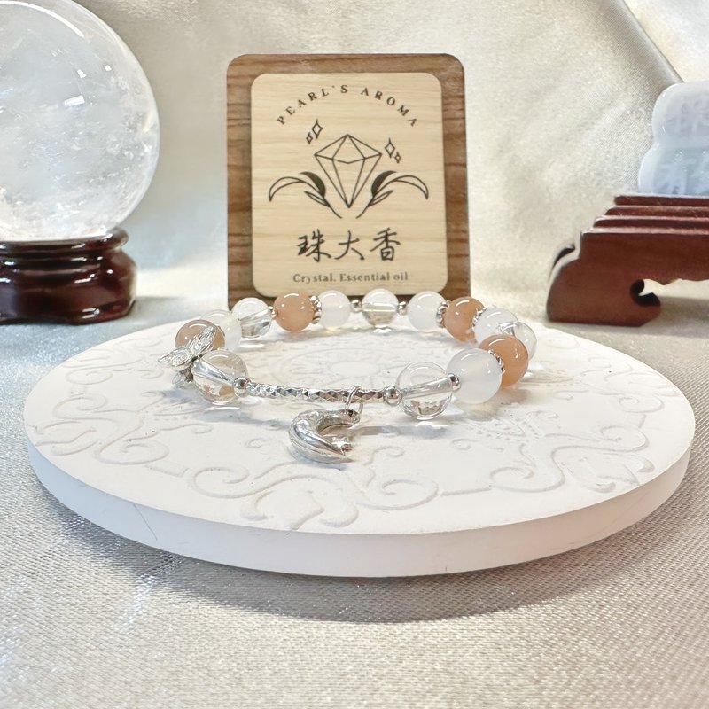 月映心潮 橙月光 白水晶 白瑪瑙 925純銀手鍊 - 手鍊/手環 - 水晶 橘色