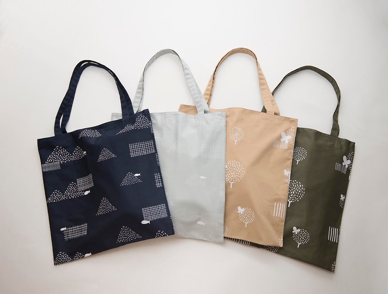 Shimanaka Boken's own design double-sided printed eco-friendly bag large size - อื่นๆ - ผ้าฝ้าย/ผ้าลินิน หลากหลายสี