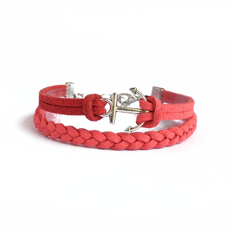 Handmade Double Braided Anchor Bracelets –hibiscus red limited - สร้อยข้อมือ - วัสดุอื่นๆ สีแดง