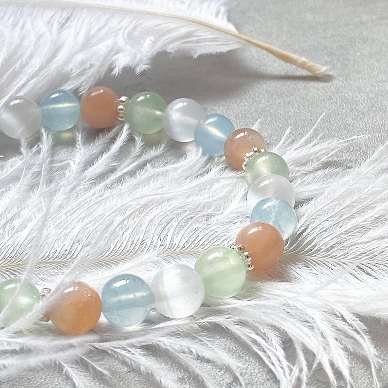 Orange Moonlight*Stone*Aquamarine*Transparent Gypsum Bracelet - Bracelets - Crystal Silver