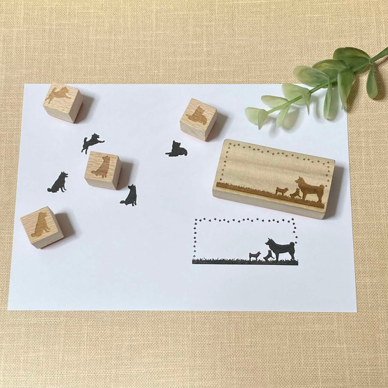 Shiba Inu silhouette stamp set of 5 - ตราปั๊ม/สแตมป์/หมึก - ยาง สีกากี