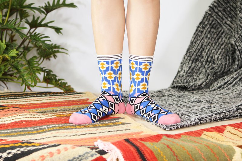 Moroccan Tile Blue Unisex Crew Socks | colorful fun & comfortable socks - Socks - Cotton & Hemp Blue