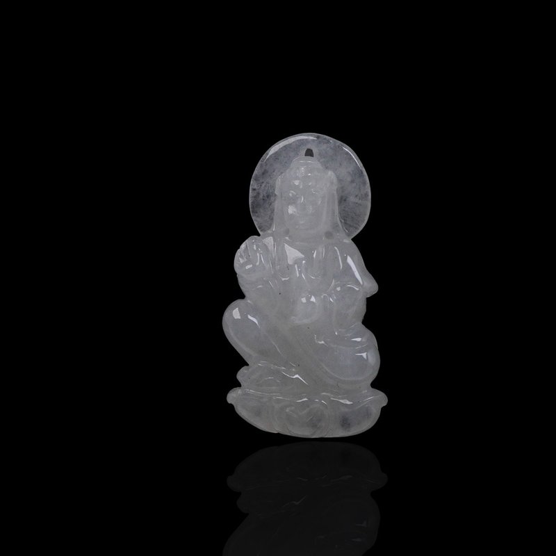 冰種翡翠觀音菩薩項鍊 | 天然緬甸玉翡翠A貨 | 送禮 - 項鍊 - 玉石 白色