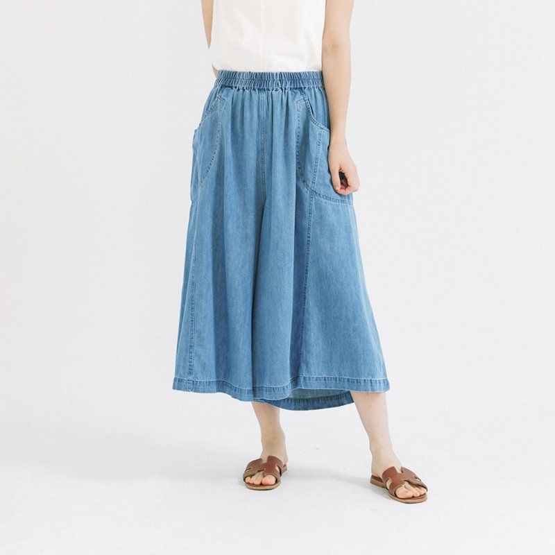 【Simply Yours】Refreshing denim wide pants blue F - Women's Pants - Cotton & Hemp Blue