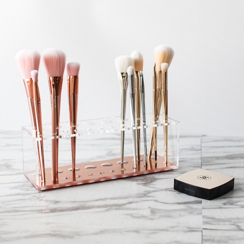 Rose Gold Acrylic Desktop Makeup Organizer (20 Brushes) - Storage - Other Materials Pink