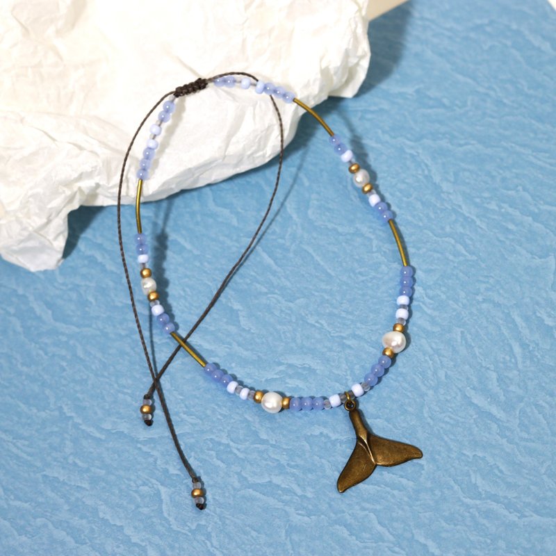 WHALE TAIL blue beaded choker necklace - Necklaces - Thread Blue