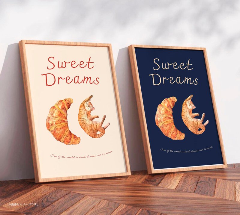 SWEET DREAMS_Cat and Croissant /Original Poster / A4 or A3 size - 海報/掛畫/掛布 - 塑膠 白色