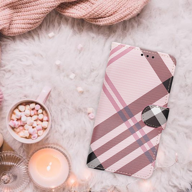 Aguchi iPhone Full Series (Boutique Edition) England Plaid Mobile Phone Leather Case- Pink - เคส/ซองมือถือ - หนังเทียม สีกากี