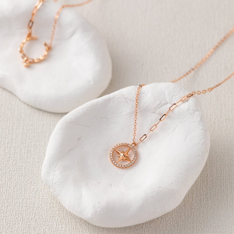 【Moriarty Jewelry】- Sparkling Light- 18K Rose Gold Round Diamond Necklace - Necklaces - Rose Gold 