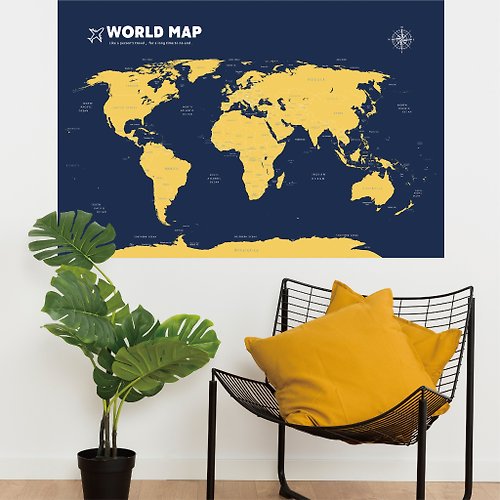 自由取材 Deco Life 【輕鬆壁貼】世界地圖/勇士藍 - 無痕/居家裝飾