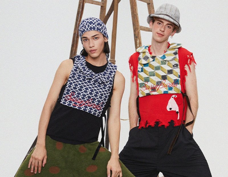 [Geometric diamond] Plaid pirate headscarf/fake collar tie hat/vest - Hats & Caps - Wool Blue