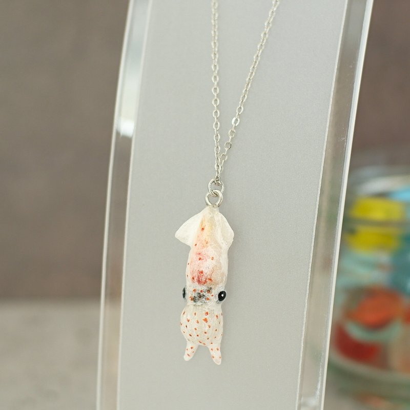 Washi paper accessories necklace firefly squid squid phosphorescent glowing squid - สร้อยคอ - วัสดุอื่นๆ ขาว