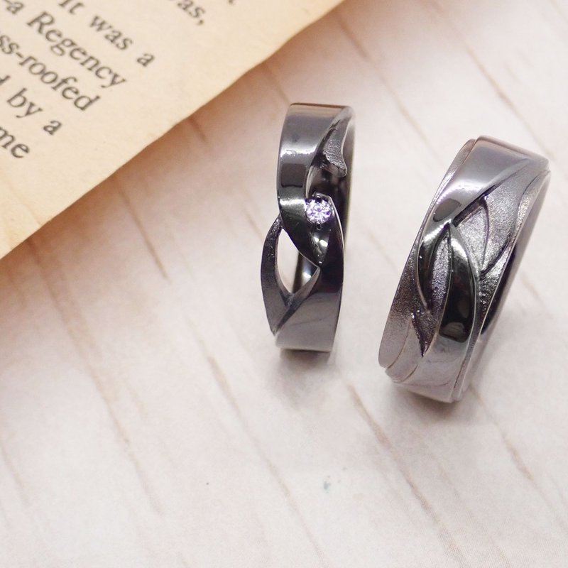 [Bifa Life] Sterling Silver Couple Ring—Obsidian Sterling Silver 925 Handmade Jewelry - แหวนคู่ - เงิน สีเงิน