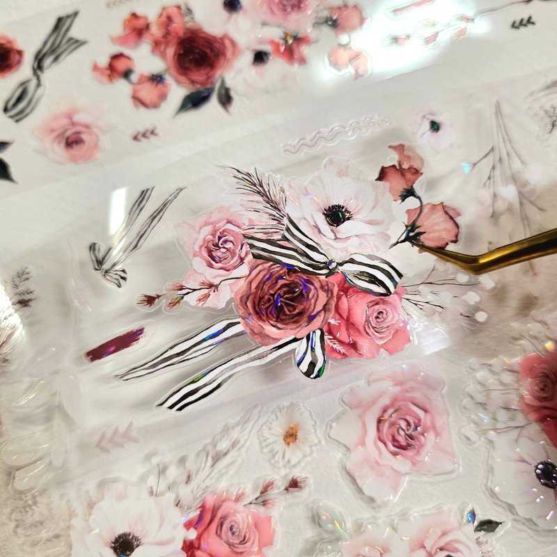 Pre-Cut Segment_LOPO Ribbon & Bloom Iridescent Kiss-Cut Masking Tape 2m - 紙膠帶/和紙/PET - 其他材質 