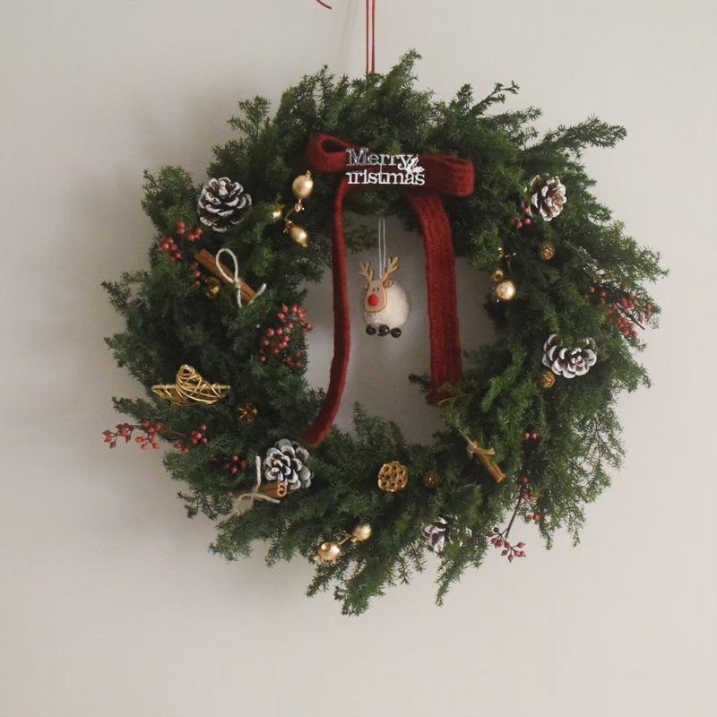 /永生雪松花圈-大款B款/聖誕節 聖誕樹 交換禮物 新年 生日 - 乾燥花/永生花 - 植物．花 多色