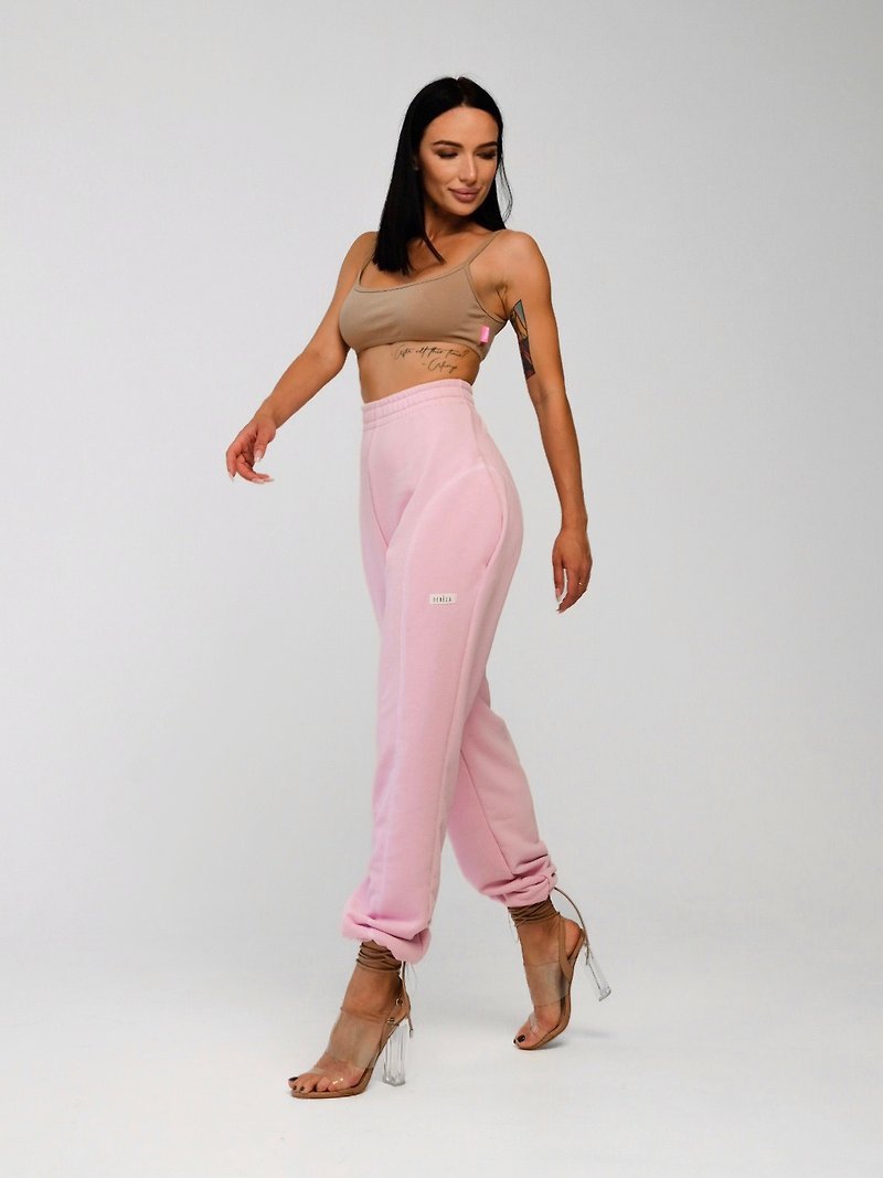 Pink Joggers for Women Casual Design Clothes - 闊腳褲/長褲 - 棉．麻 粉紅色