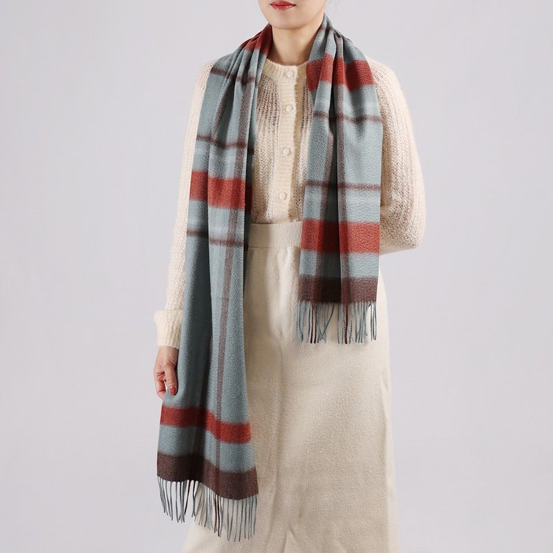 Retro blue and red | Original plaid cashmere scarf - Scarves - Wool Blue