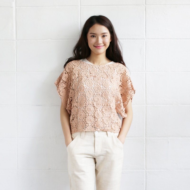 Short Sleeve Over Size Tops Lace Cotton Soi-Fah - Women's Tops - Cotton & Hemp 