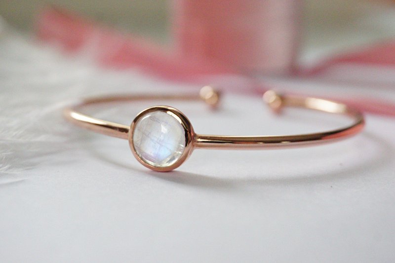 Natural Rainbowmoonstone Bracelet Silver925 with Rosegold Plated. - 手鍊/手環 - 純銀 白色