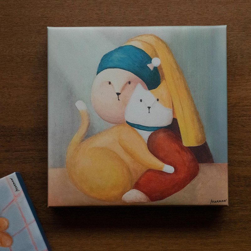 Frameless painting of Mi with a pearl earring and his cat - โปสเตอร์ - วัสดุอื่นๆ หลากหลายสี