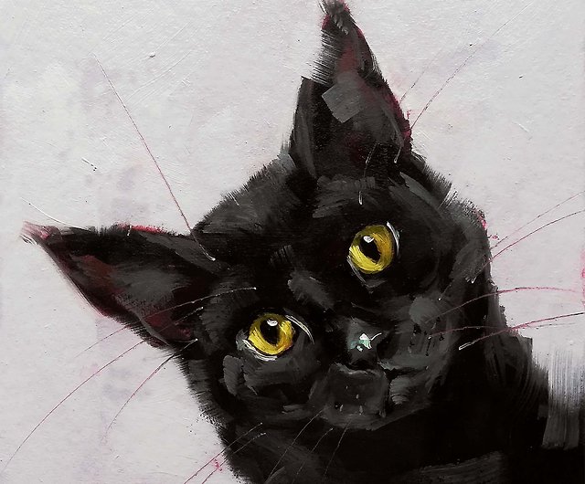 黒猫 油絵 オリジナル アニマルアート ペット似顔絵 オーダーメイド