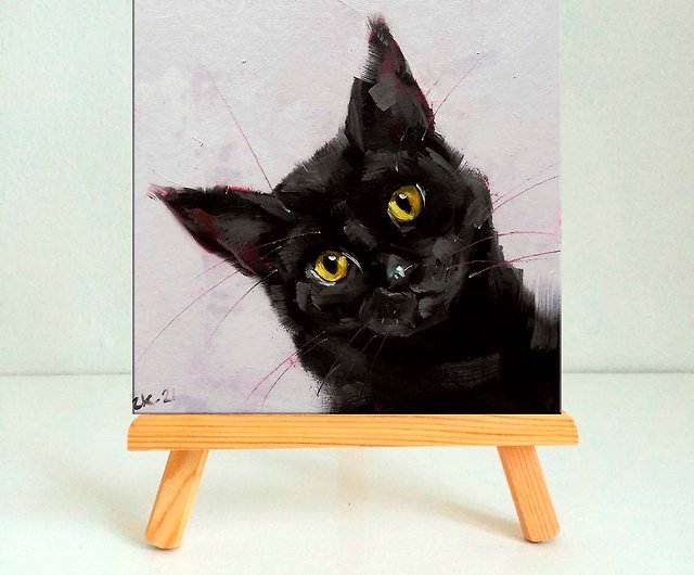 黒猫 油絵 オリジナル アニマルアート ペット似顔絵 オーダーメイド 