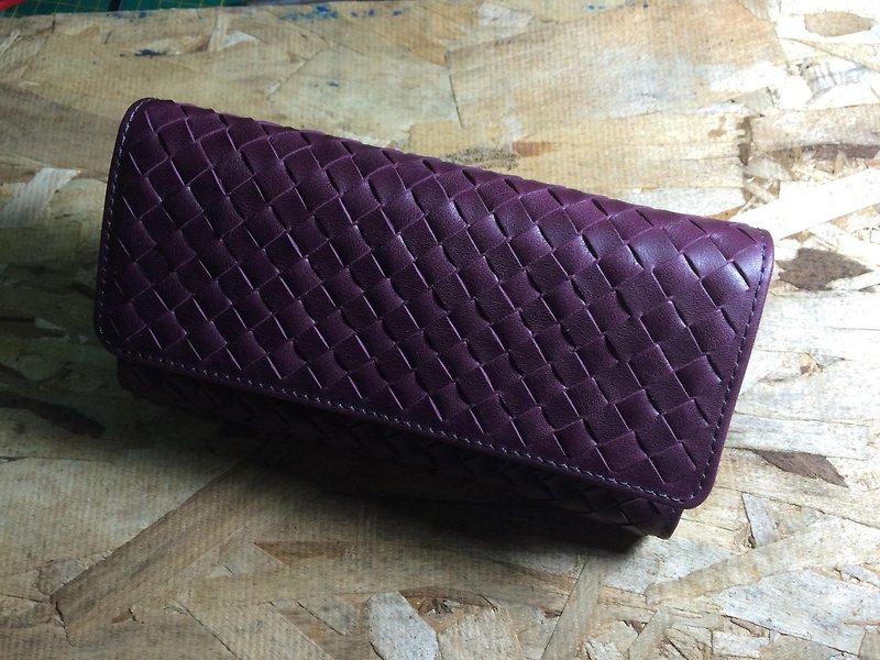 "Naughty girl" purple knit long clip - Wallets - Genuine Leather Purple