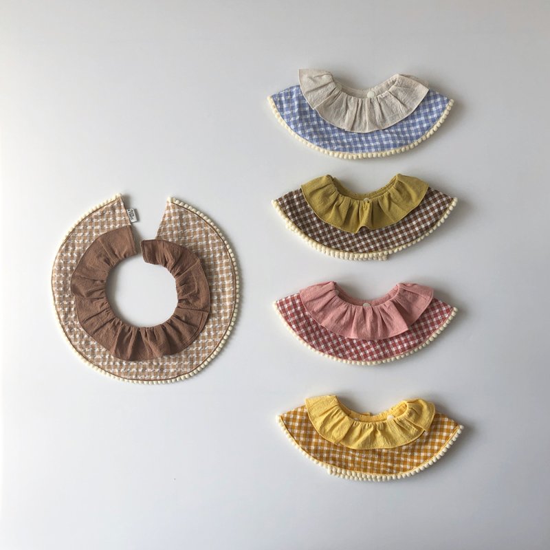 Like a butterfly resting on a deer ear | round lace ball decorated bib collar piece - Bibs - Cotton & Hemp Multicolor